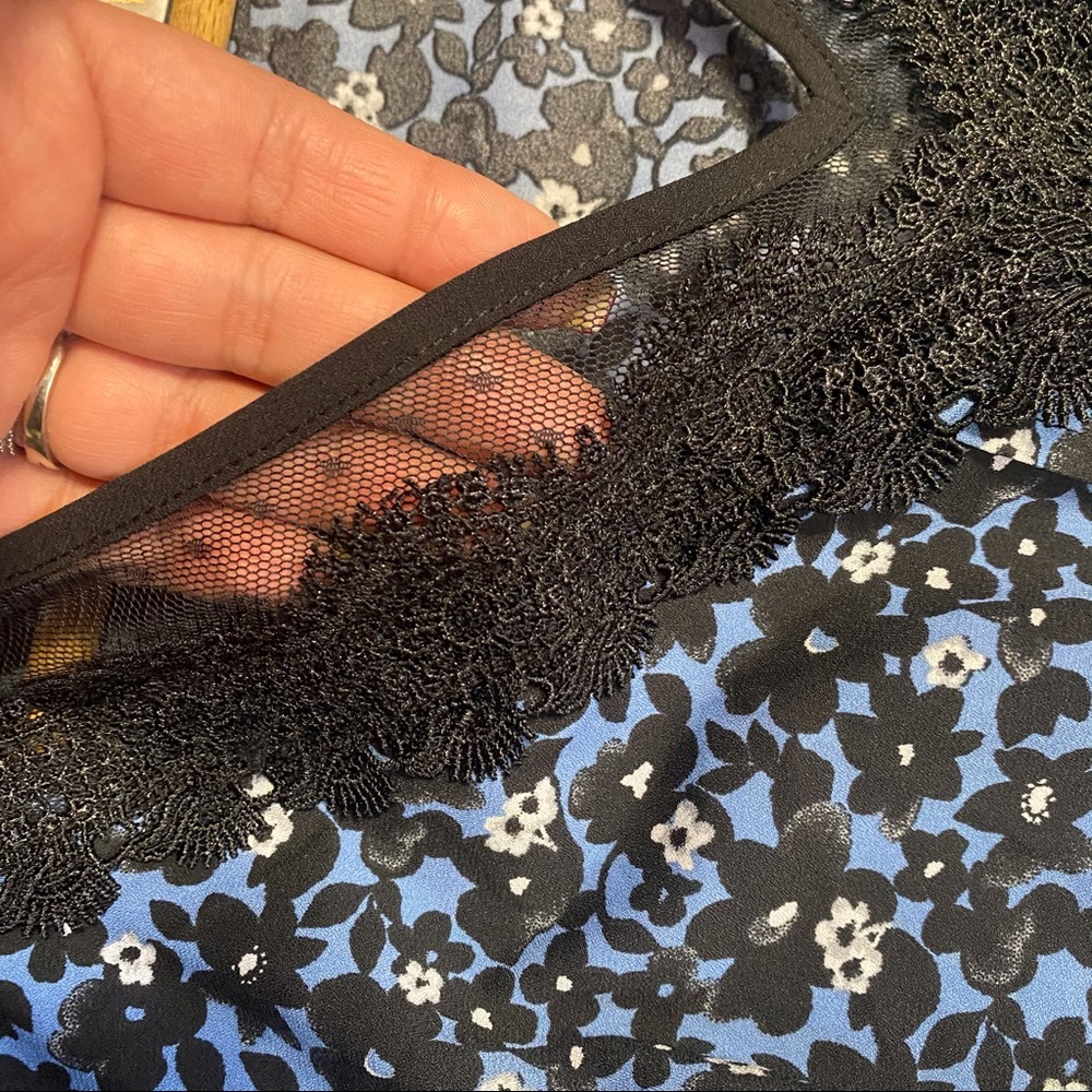 Bella Kim gravel blue floral peasant sleeve L - Picture 3 of 9